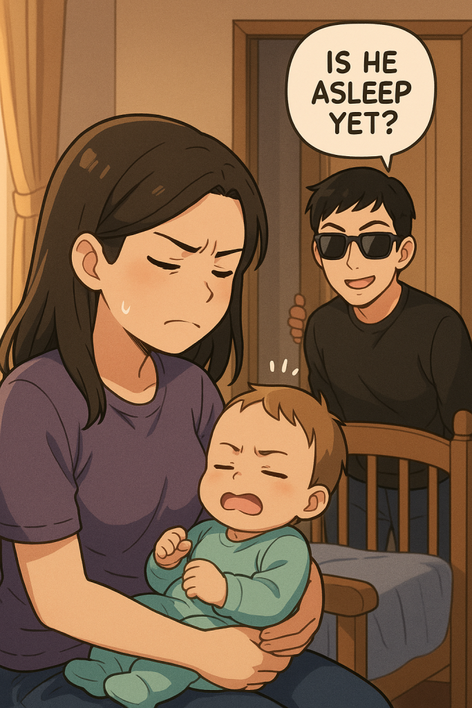 Mutter mit Baby beim Ins-Bett-Bringen