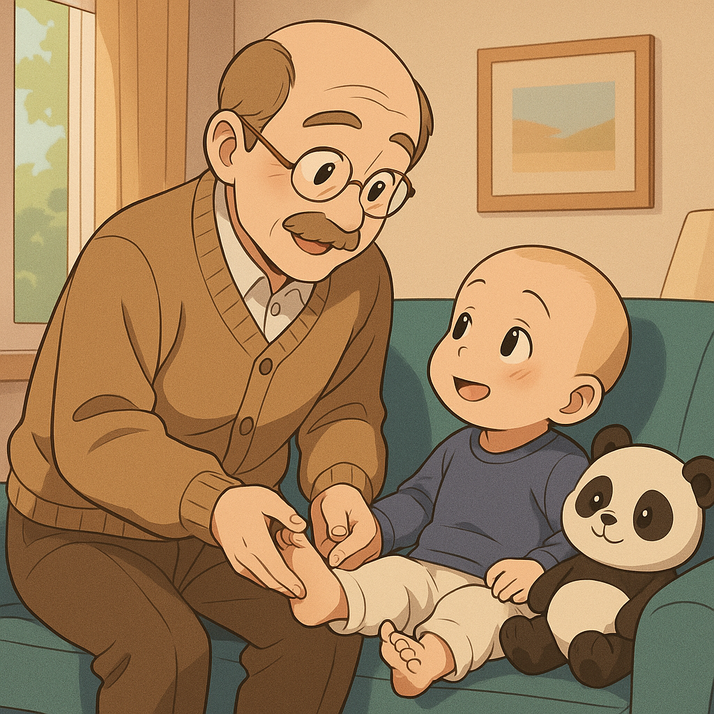 Opa sorgt sich wegen fehlender Socken um den kleinen Panda